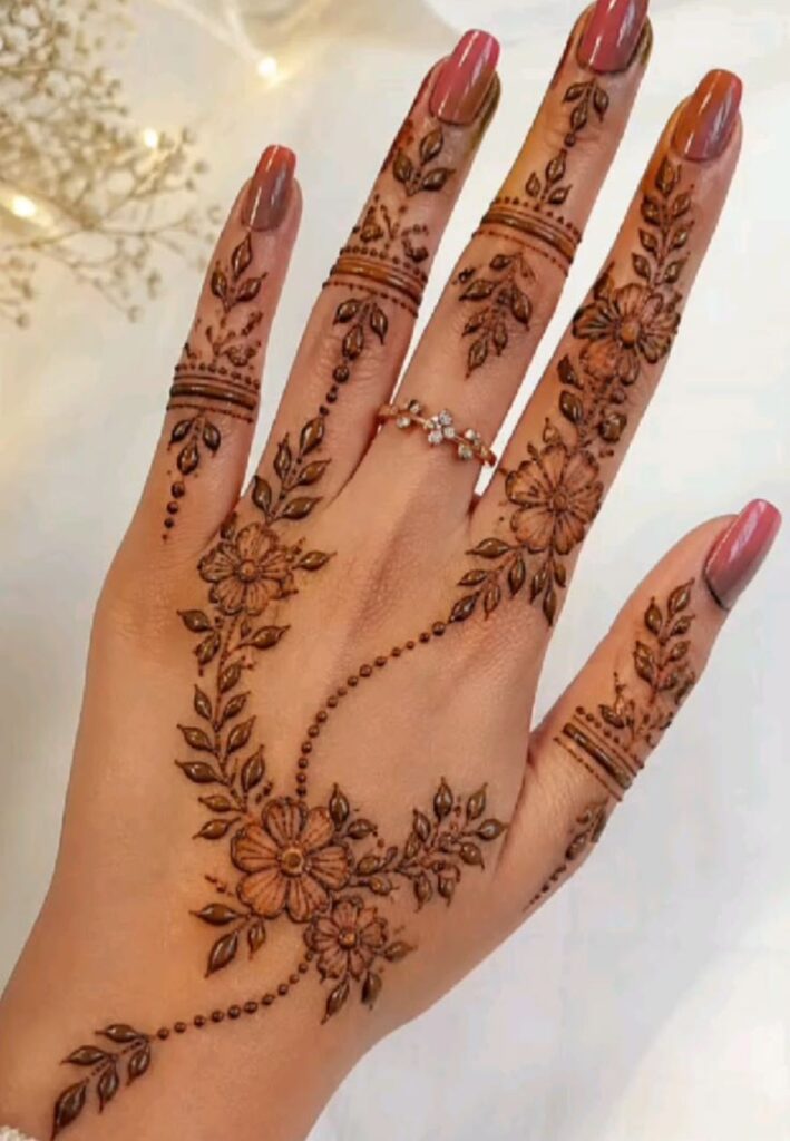 Modern checkered Dubai Mehendi Design with geometric Arabic fusion.