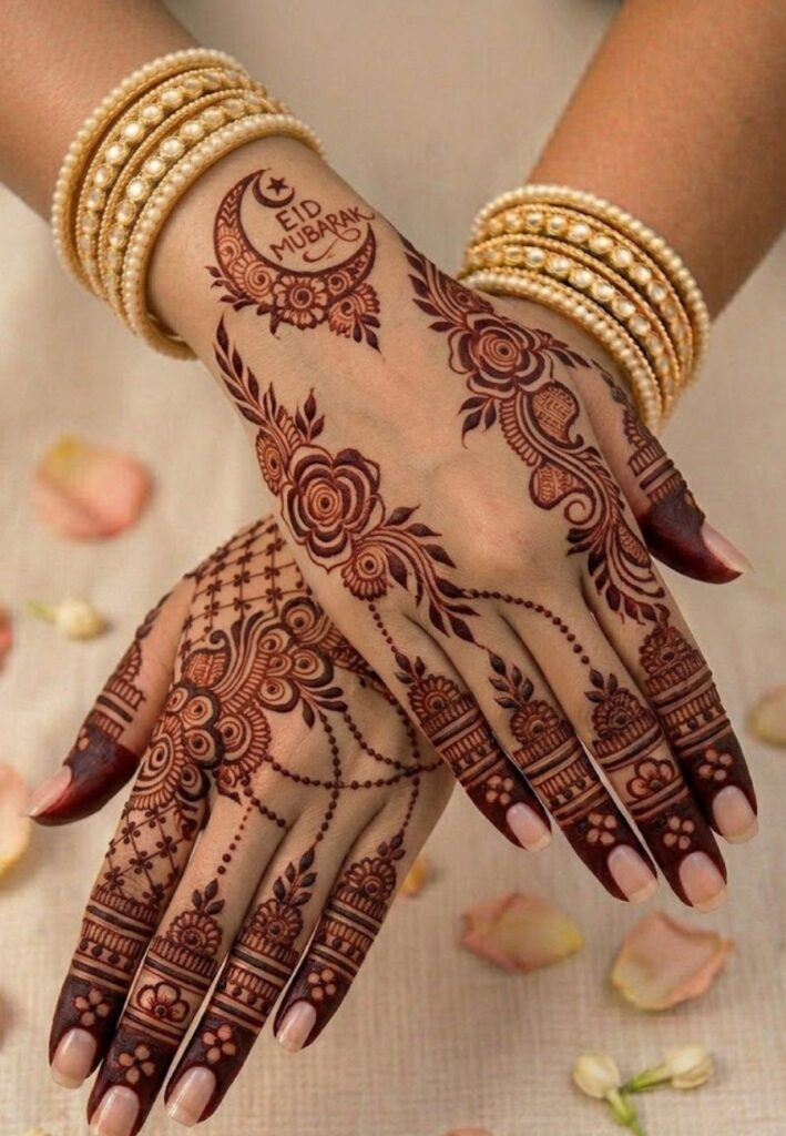 Modern Eid mehndi design with trendy floral patterns