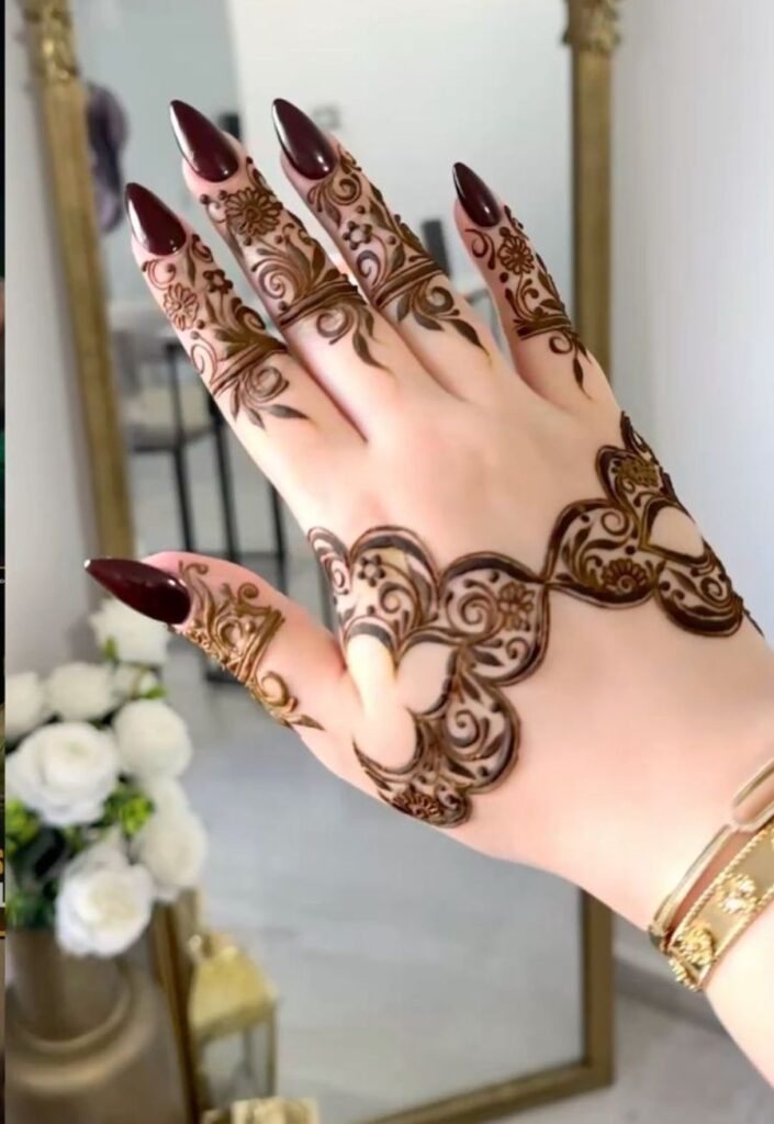 Modern negative space Bakra Eid mehndi design 2026 with elegant empty spacing and stylish minimal patterns.