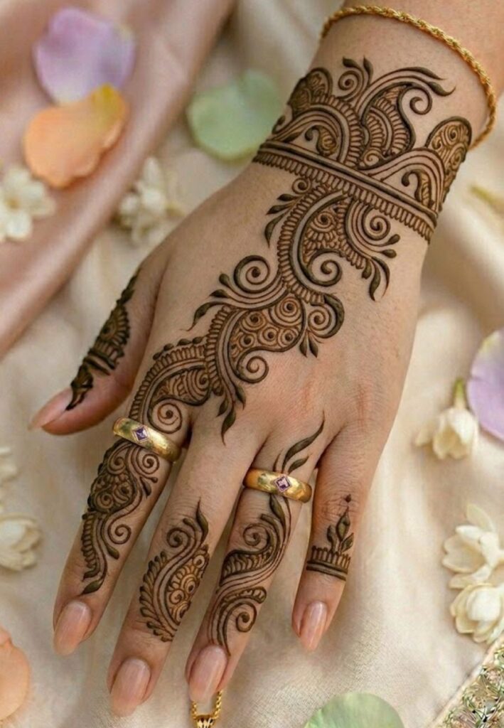 Modern paisley Arabic mehndi design for bridesmaids