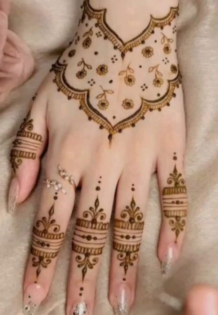 Pearl dot bridal mehndi with delicate dot detailing and elegant bridal henna style