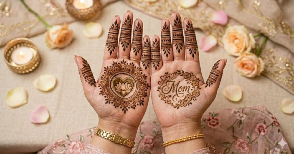 personalized mother’s day mehndi with mom name calligraphy