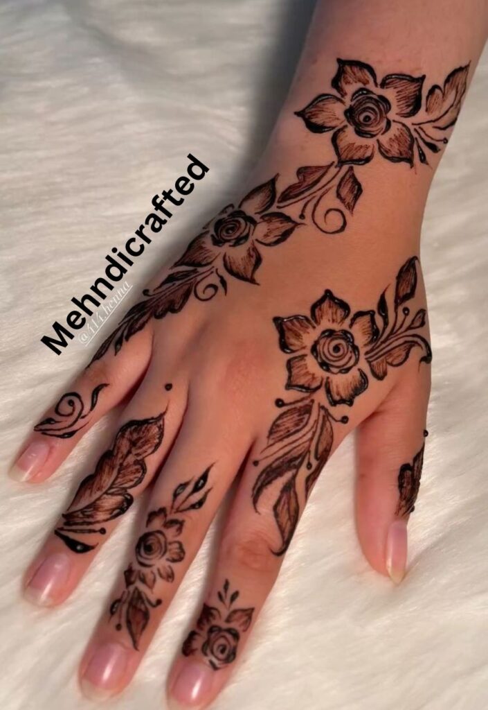 quick Arabic mehndi trail design for Eid ul Adha 2026 simple floral henna side pattern