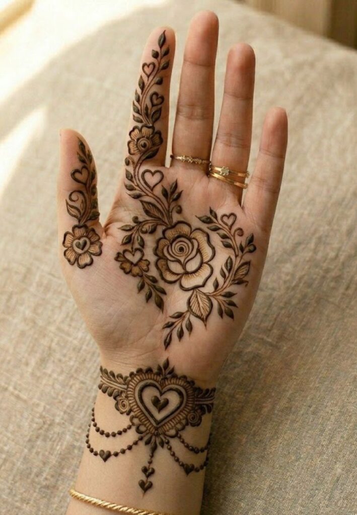 Rose pattern easy mehendi design simple front hand