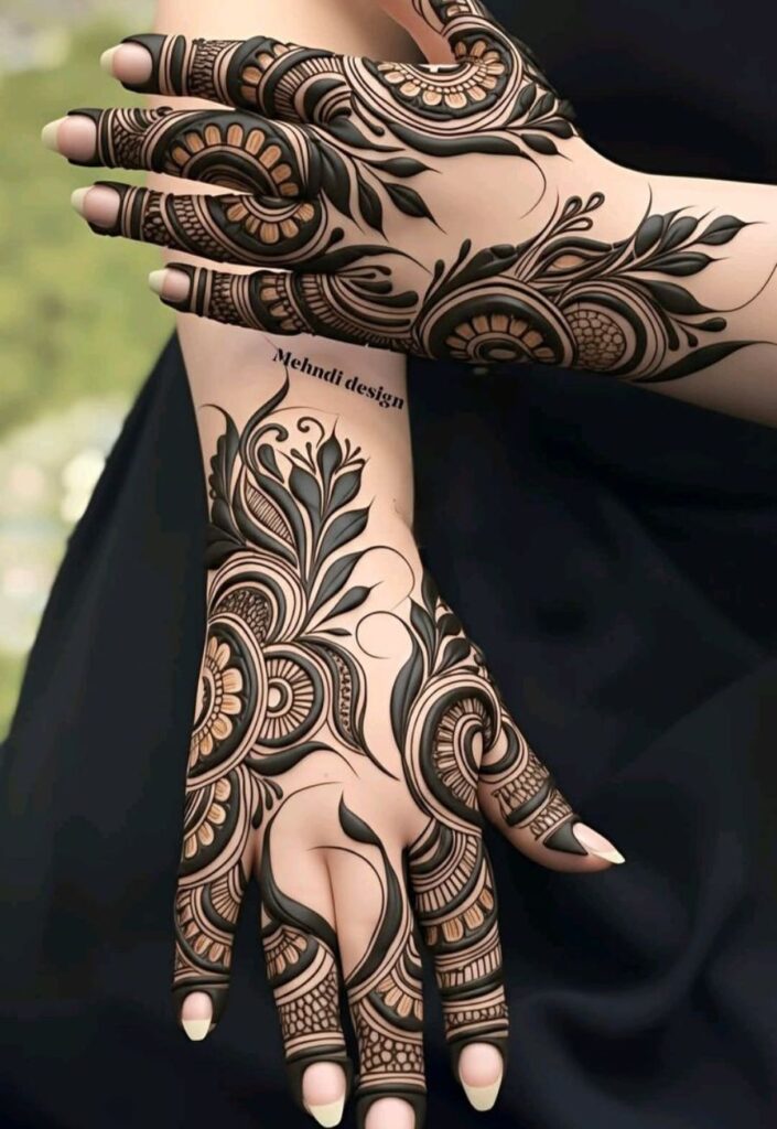 Royal Dubai Arabic Mehendi Design with bold floral curves and luxurious bridal detailing.