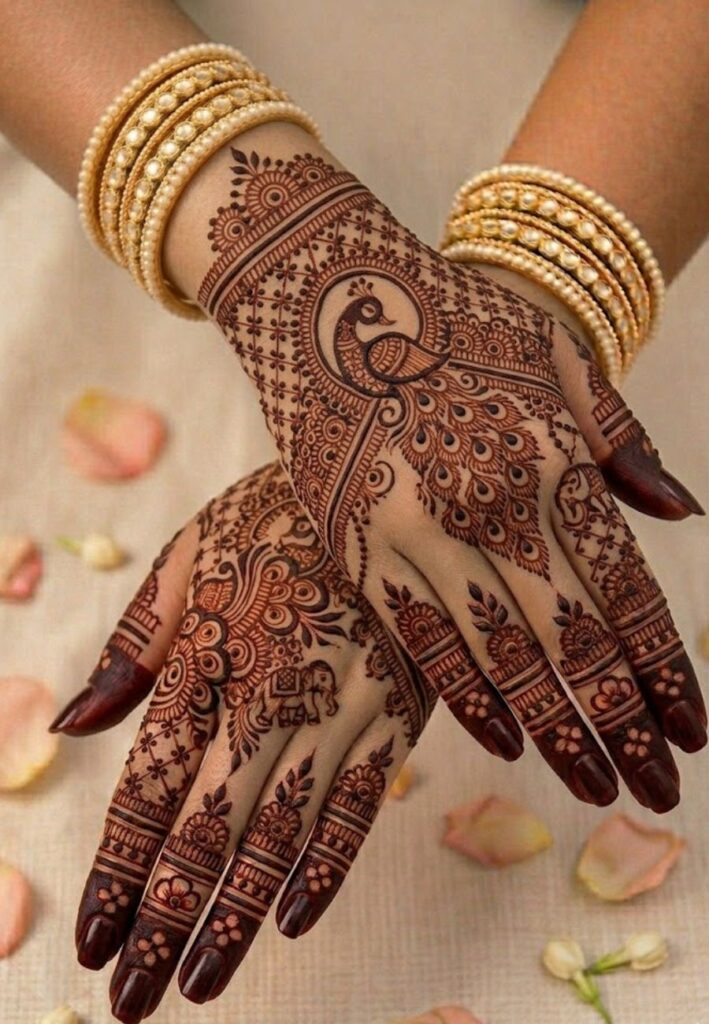 Royal Mughal mehndi pattern with traditional bridal artwork