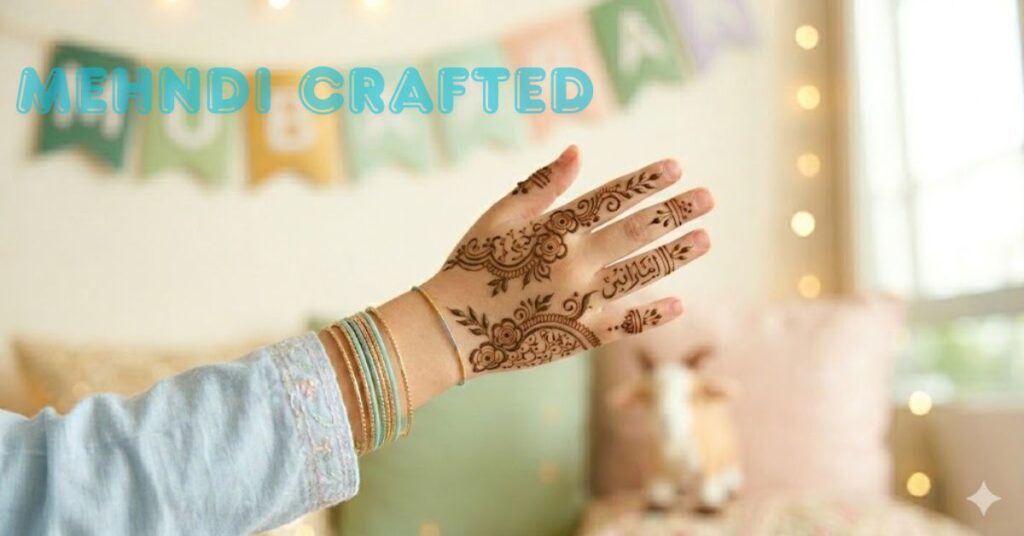 Simple Arabic mehndi for kids elegant light henna design with floral and curved patterns for Eid festive look for little hands
