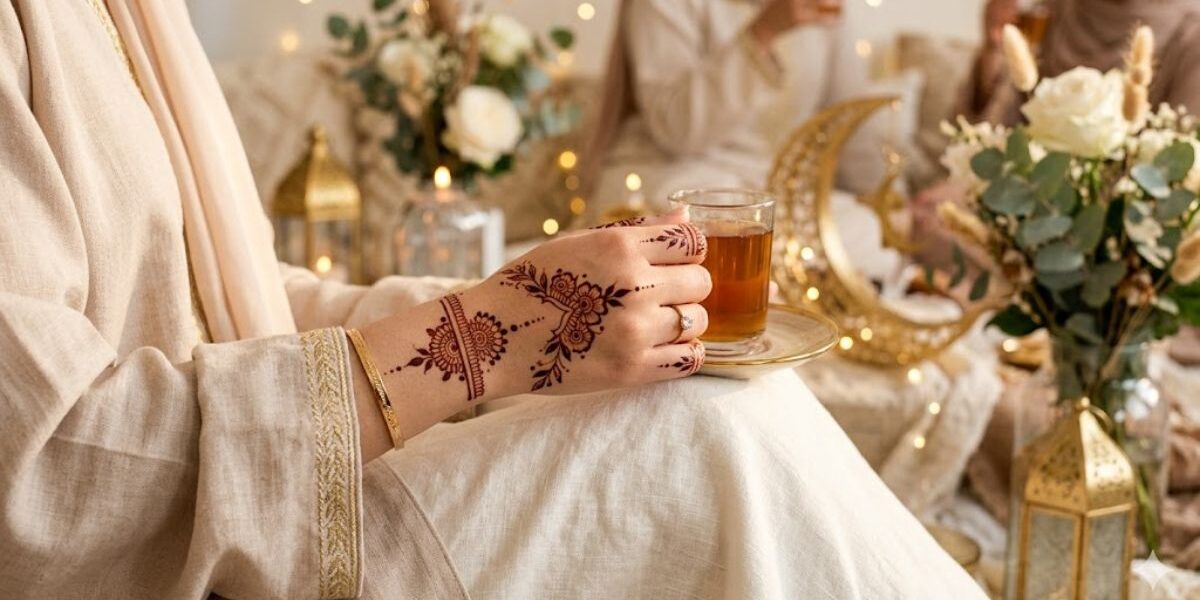 Simple Eid Mehndi Designs 2026 for Beginners featuring elegant minimal Arabic henna on hand with Eid festive aesthetic