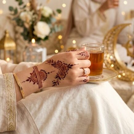 Simple Eid Mehndi Designs 2026 for Beginners featuring elegant minimal Arabic henna on hand with Eid festive aesthetic
