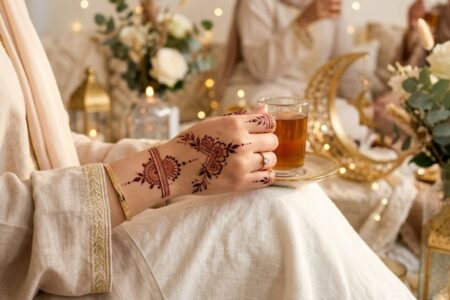 Simple Eid Mehndi Designs 2026 for Beginners featuring elegant minimal Arabic henna on hand with Eid festive aesthetic