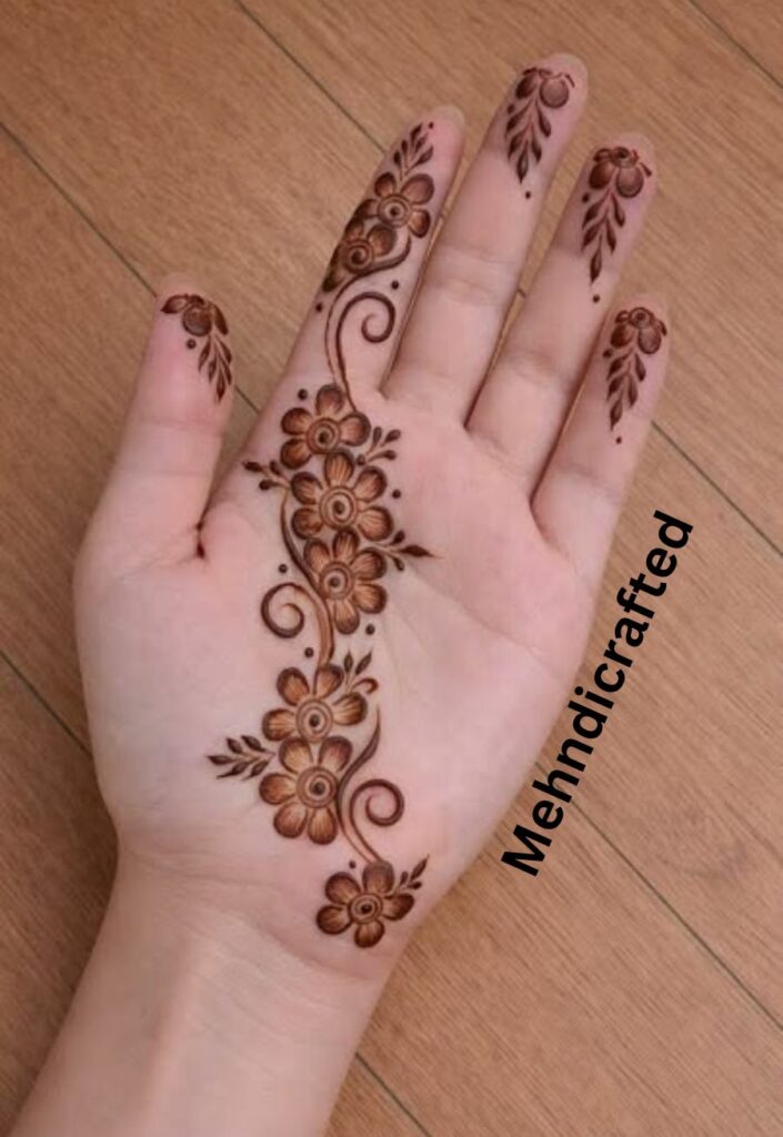simple palm trail mehndi design for Eid ul Adha 2026 easy floral henna pattern for beginners at home