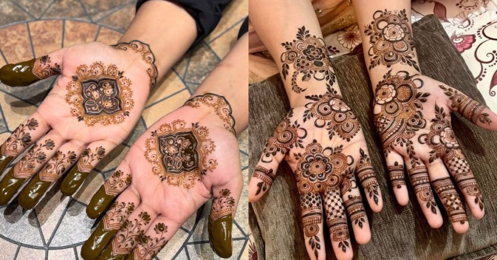 Modern symmetrical mehndi art with negative space trends in 2026