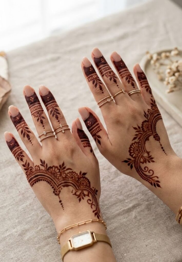 TikTok-inspired modern mehndi design showcasing viral Arabic henna trends and aesthetic bridal styling in 2026