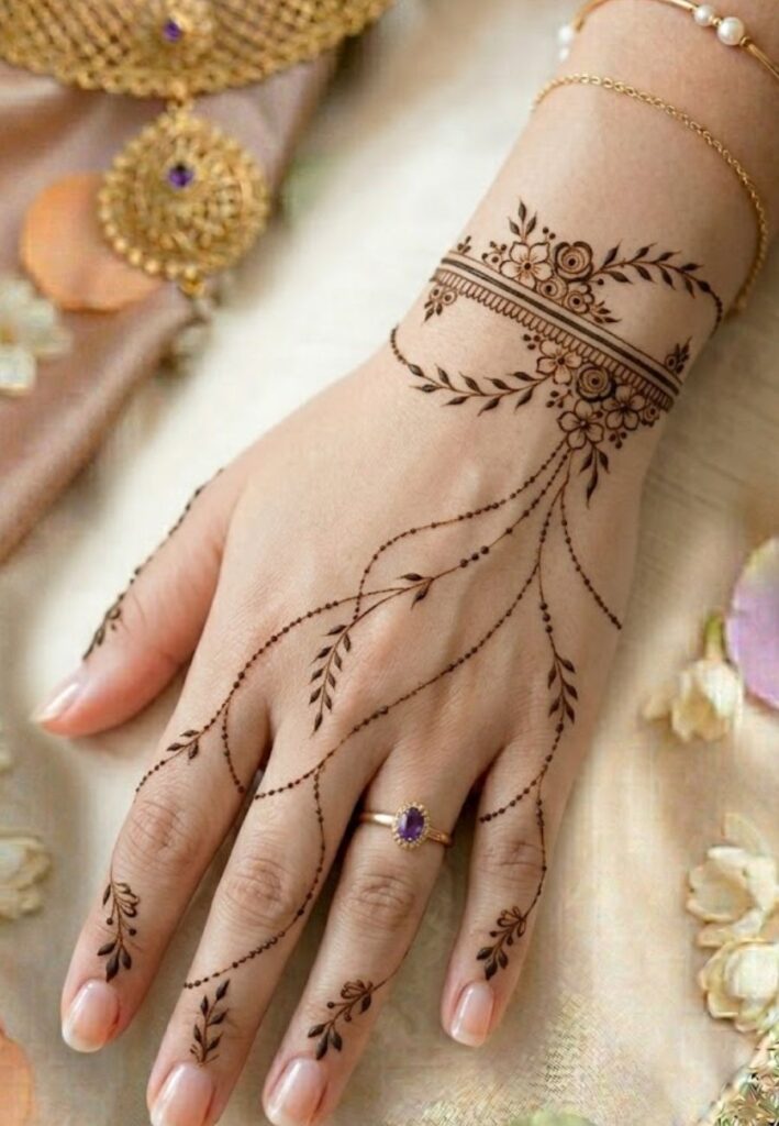 Bracelet-style Arabic mehndi design for bridesmaids
