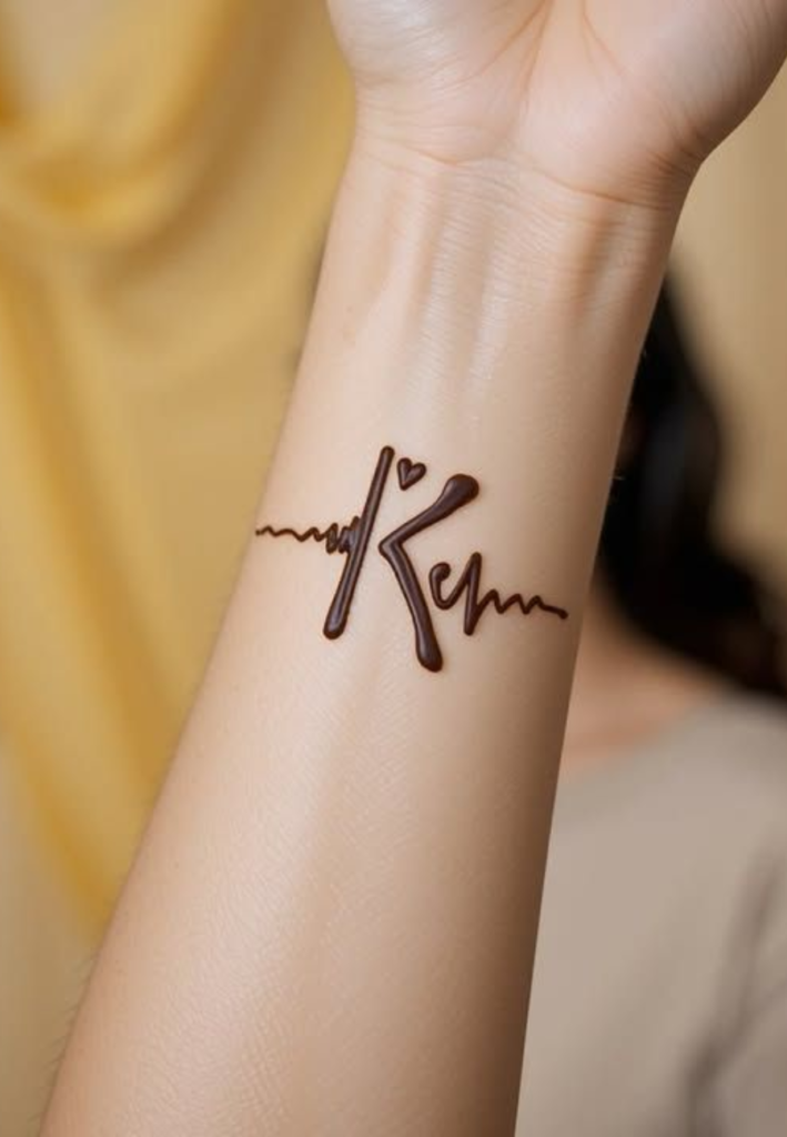 Bracelet style name mehndi design 2026 elegant wrist henna pattern with name integration