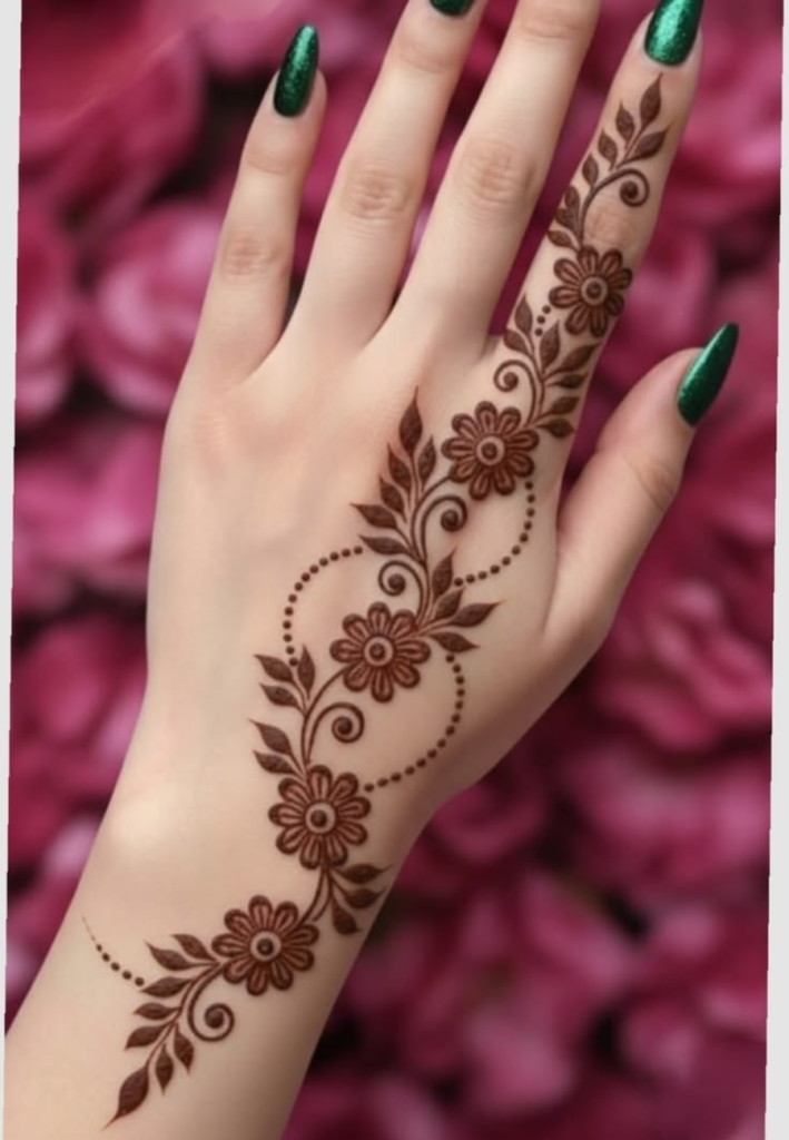 Arabic vine mehndi design with floral flow