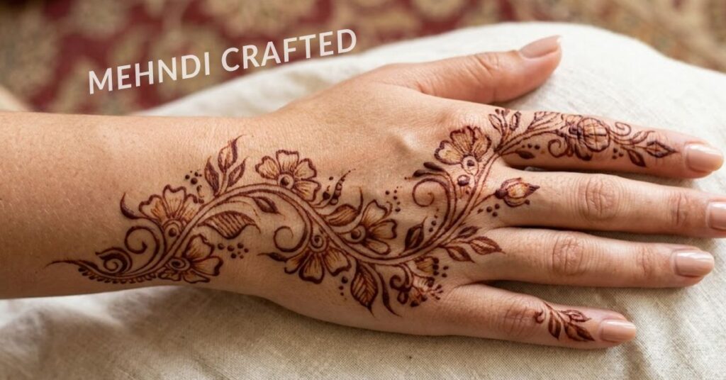 Back hand half mehndi design.