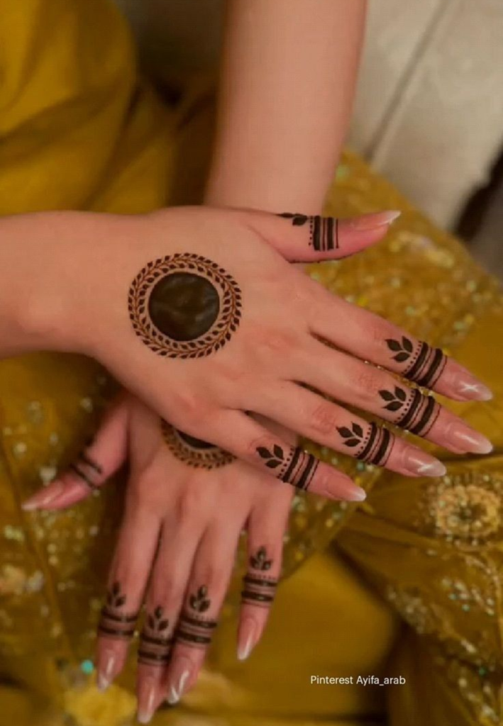 Elegant back hand circle mehndi design with finger details
