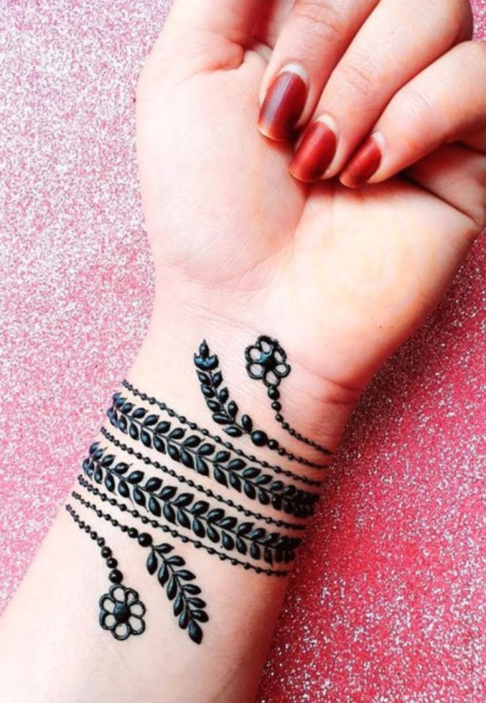 Bracelet style Rakhi Mehndi Designs 2026 modern wrist pattern