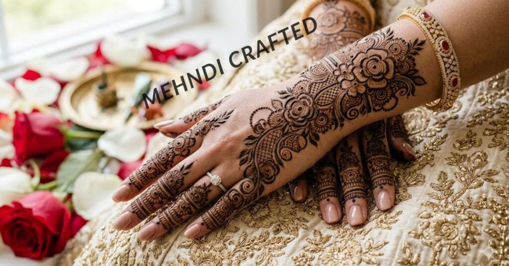 Bridal half hand mehndi design.