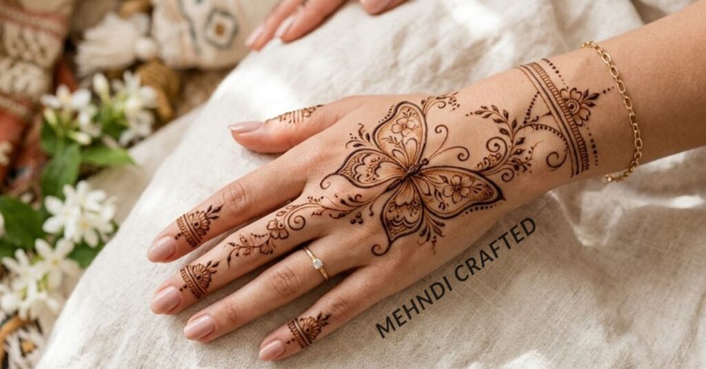 Butterfly mehndi half hand.