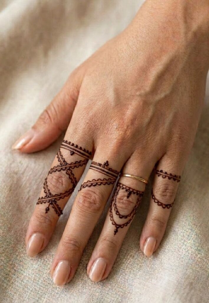 Chain style finger mehndi design inspired by jewelry