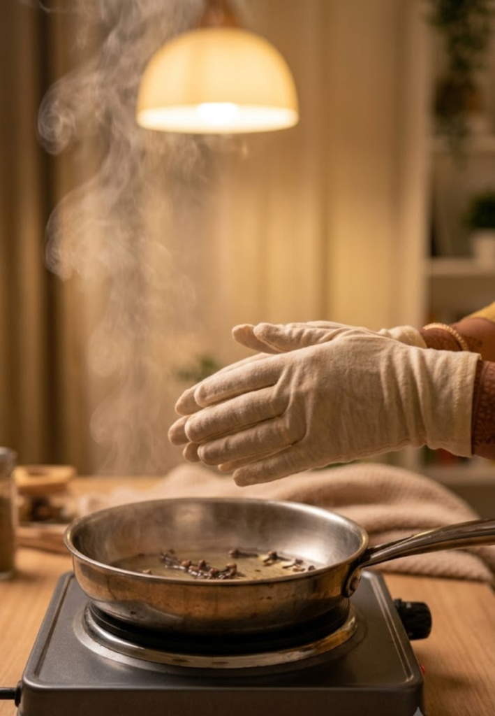 Traditional clove steam method for mehndi aftercare