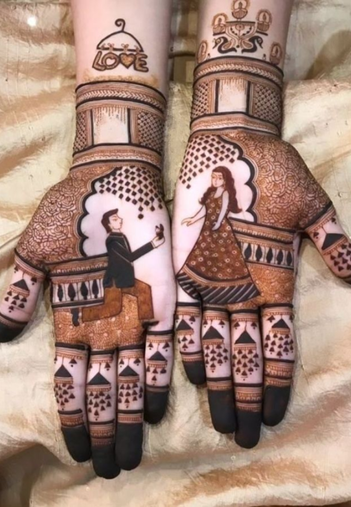 Couple Engagement Mehndi Designs 2026 bride groom romantic henna art