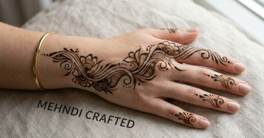 Diagonal half hand mehndi design.