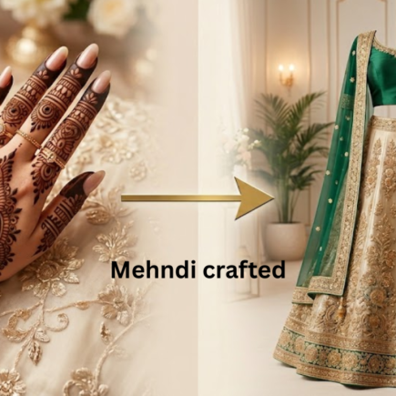 Modern girl showing dress matching mehndi designs 2026 with elegant outfit