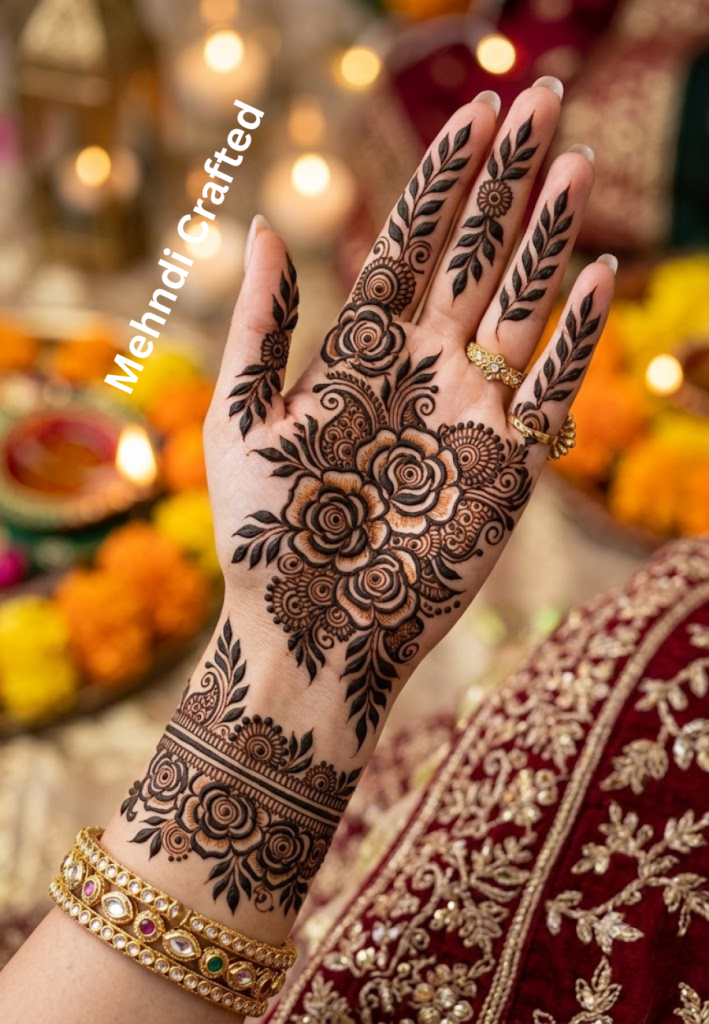 Elegant floral mehndi pattern for festive hand decoration