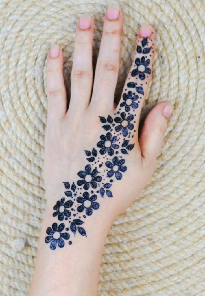 Floral finger mehndi trail design