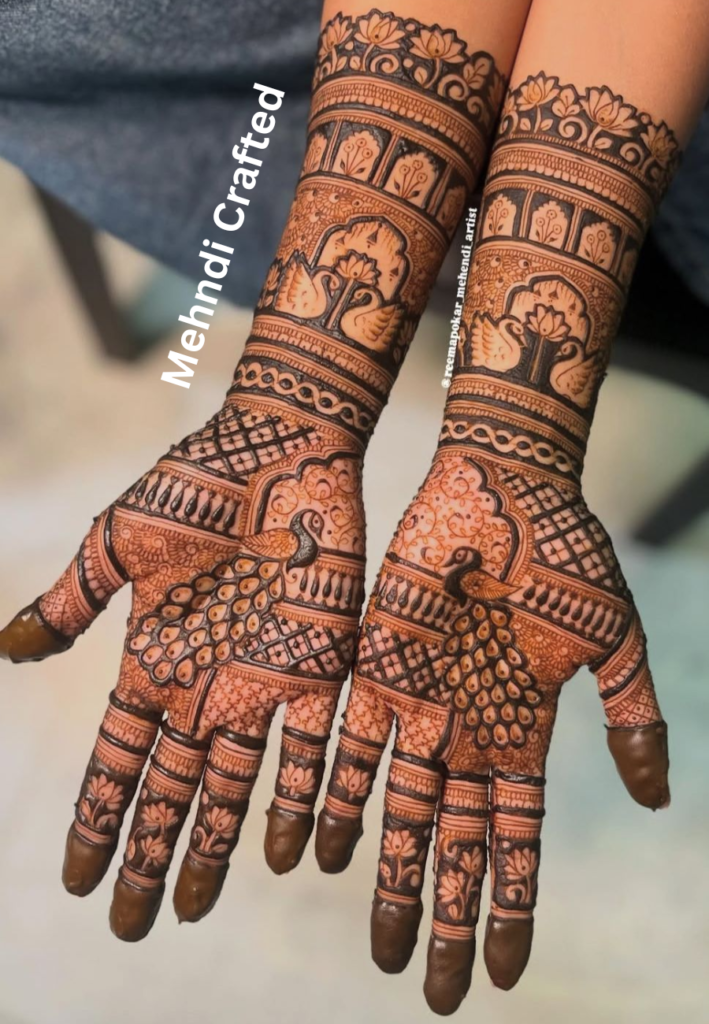 Heavy bridal mehndi design inspired festive hand art