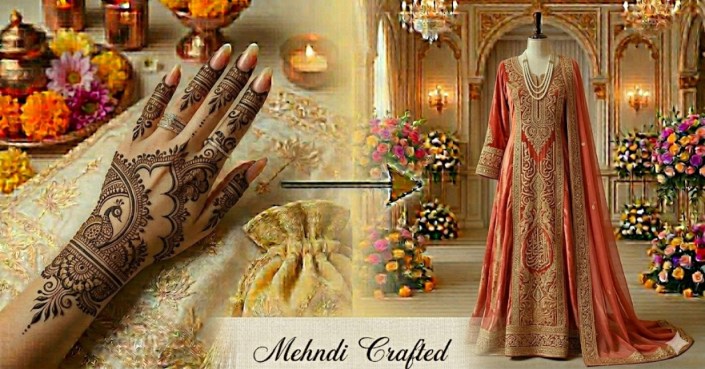 Fusion mehndi style featuring a blend of traditional and modern henna patterns with floral, geometric, and artistic elements.