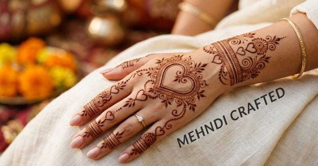 Heart half hand mehndi design.
