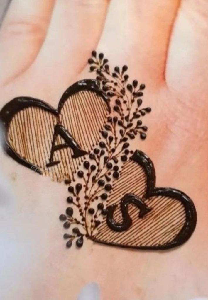 Heart couple name mehndi design