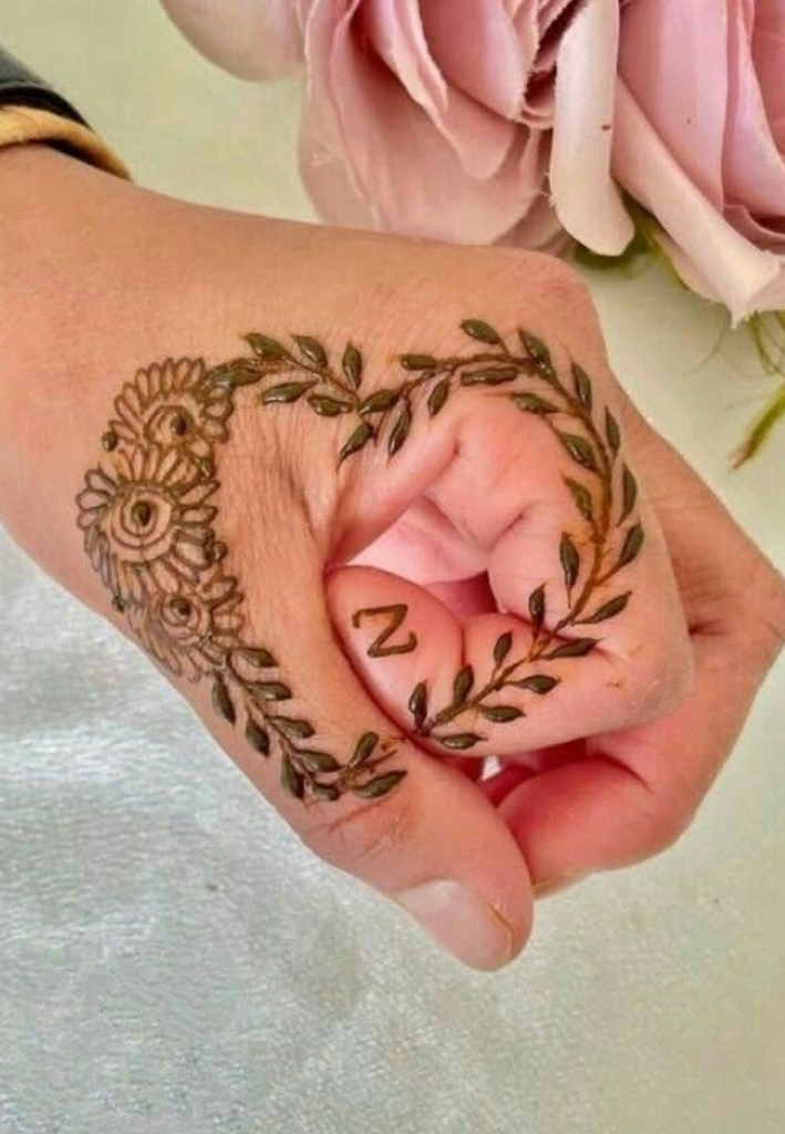 Heart couple name mehndi design