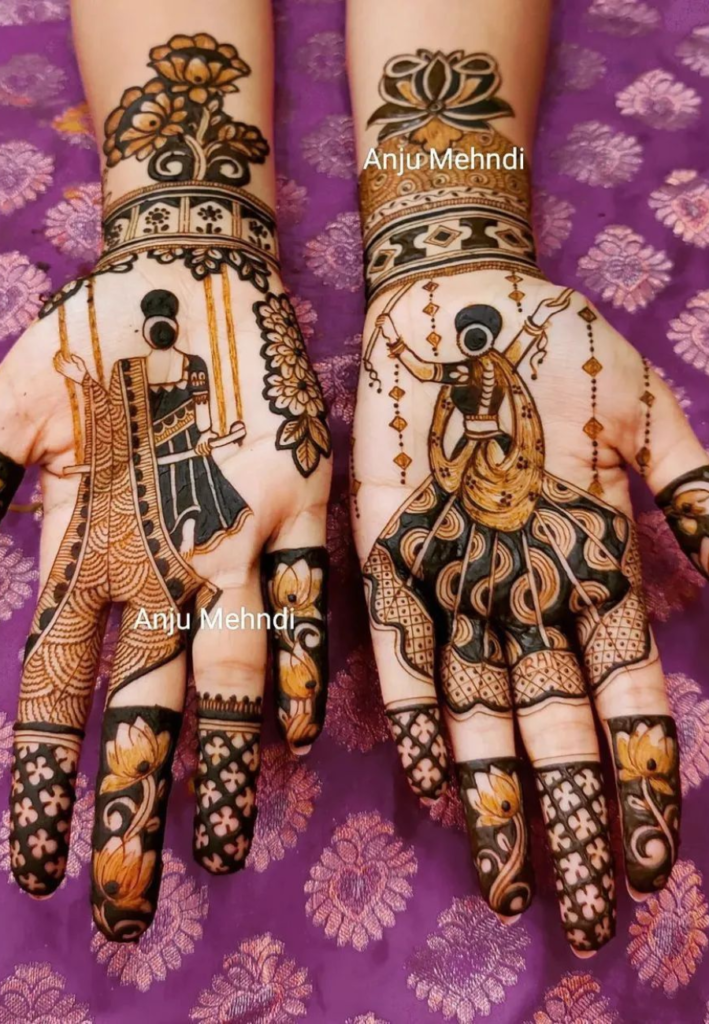 Alt text: “Elegant Hariyali Teej Mehndi Designs 2026 showcasing traditional green-festival inspired patterns with floral motifs, peacocks, and intricate bridal-style henna art.”