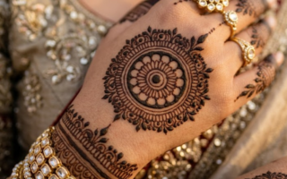 Indian bride hands with elegant fusion mehndi design 2026