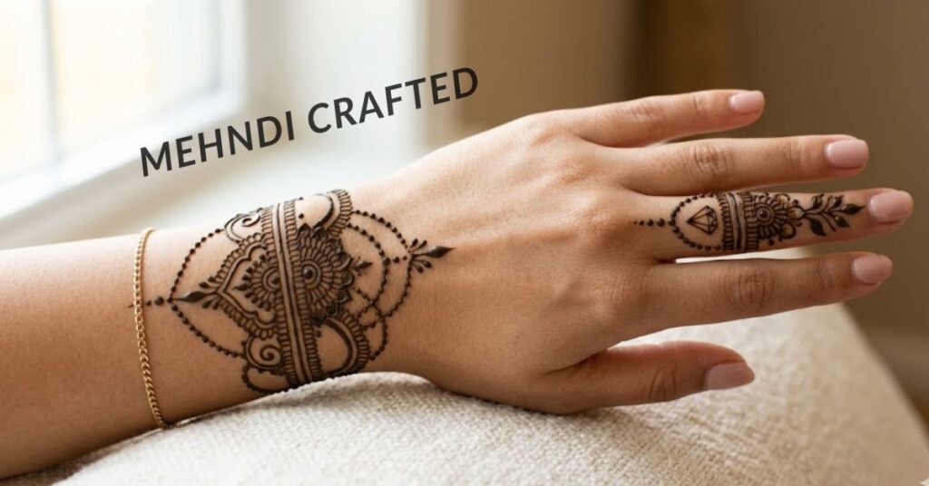 Jewelry style half hand mehndi design.