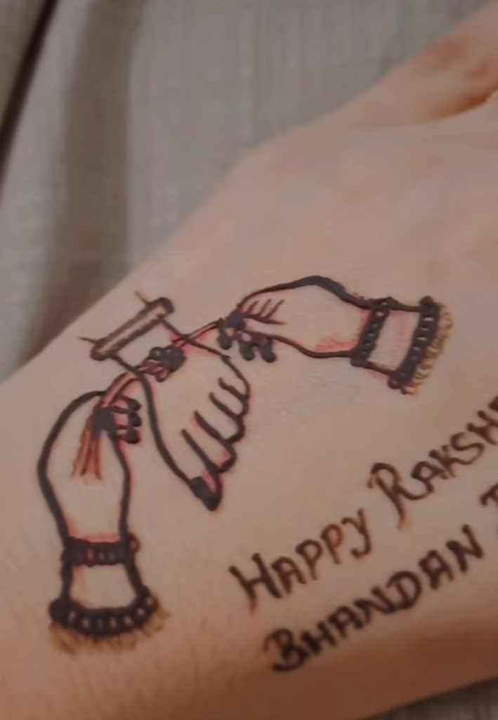 Kids Easy Rakhi Mehndi Design 2026 simple cute mehndi pattern with hearts and flowers for Raksha Bandhan celebration for beginners