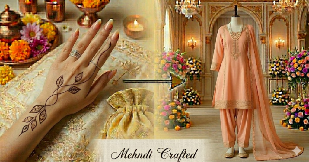 Minimalist mehndi trend featuring simple, clean henna lines and delicate floral accents for a modern and elegant look.