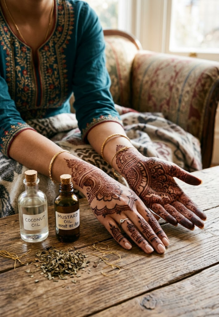 Coconut oil and mustard oil for mehndi aftercare