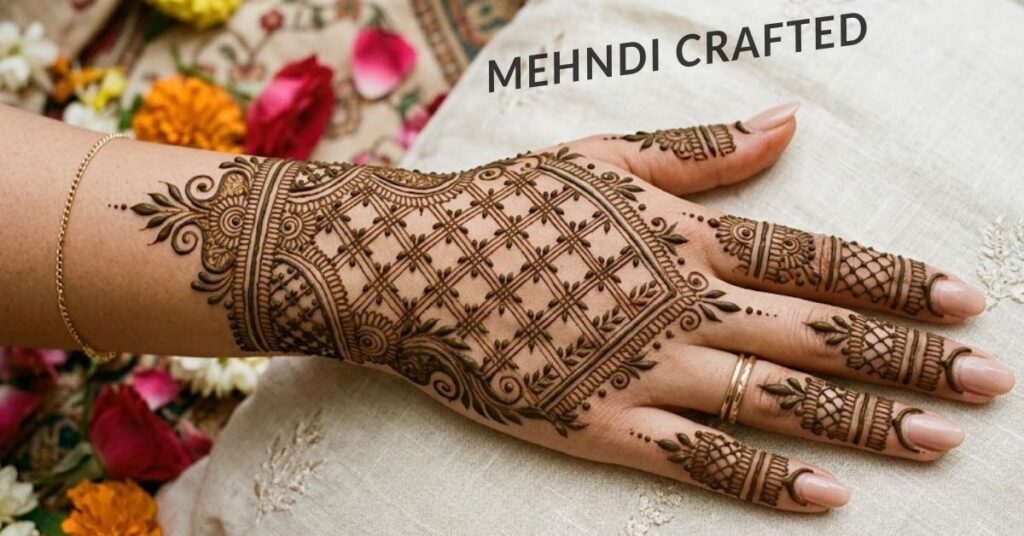 Net style half hand mehndi.