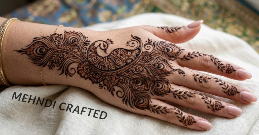 Peacock half hand mehndi design.