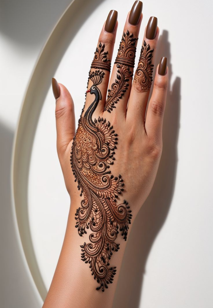 Peacock bridal mehndi design on palm