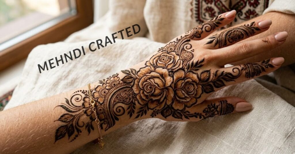 Rose half hand mehndi design.