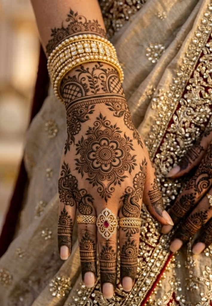 Mughal bridal mehndi design with royal patterns 2026