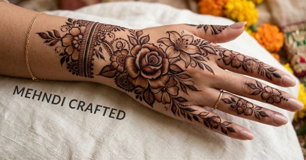 Shaded floral mehndi design.