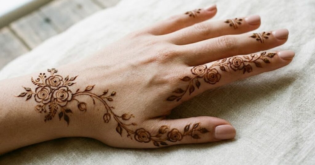 Simple floral half hand mehndi design.